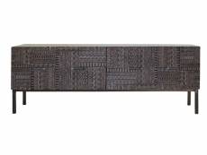 Meuble tv en bois de manguier et métal coloris noyer foncé - longueur 150 x profondeur 40 x hauteur 55 cm