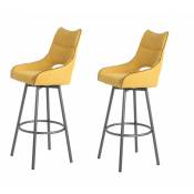Meubletmoi - Lot de 2 chaises hautes de bar tissu jaune