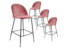 Meyrin - lot de 4 chaises hautes velours rose et pieds métal noir