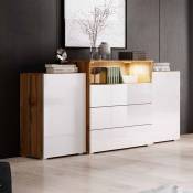 Mobilier Deco - colby - Buffet commodes 2 portes 3 tiroirs chêne et blanc avec led - Bois