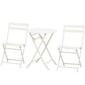 Outsunny Salon de jardin bistro pliable - table ronde Ø 60 cm avec 2 chaises pliantes - acier blanc
