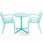 Oviala - Ensemble table de jardin et 2 fauteuils métal turquoise - Palavas - Bleu Turquoise