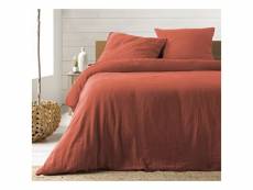 Parure de lit en gaze de coton 240x260cm - plusieurs coloris - 240x260cm - terracotta.