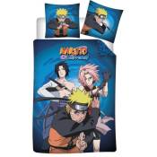 Parure de lit réversible Naruto - Naruto avec Sasuke et Sakura - 140 cm x 200 cm