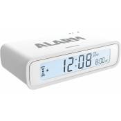 Radio-réveil radio-réveil numérique horloge de table rabattable sans tic-tac horloge numérique avec veilleuse lcd snooze (blanc)