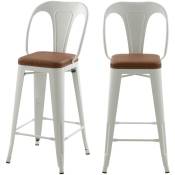 Rendez-vous Déco - Chaise de bar mi-hauteur Charly blanche et marron 68 cm (lot de 2) - Blanc