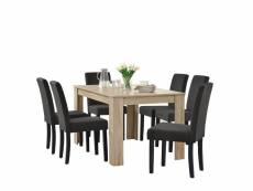Table de salle à manger (chêne cérusé) + 6 chaise de salle à manger en gris foncé - 140x90cm helloshop26 03_0004239
