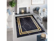 Tapiso tapis salon chambre poils courts toscana doré noir marbre bordure franges 80x150 cm 23483 PRINT 0,80*1,50 TOSCANA