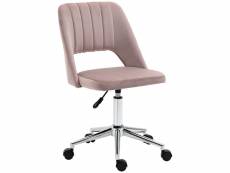 Vinsetto chaise de bureau design contemporain dossier ergonomique ajouré strié hauteur réglable pivotante 360° piètement chromé velours rose poudré
