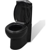 WC Cuvette Toilette WC à poser Pack WC complet céramique Noir 24090