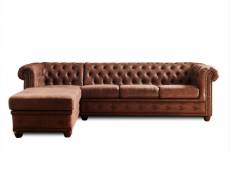 Winston - canapé d'angle chesterfield - 4 places - style industriel - gauche - lisa design - marron