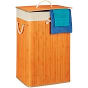 1x Panier à linge bambou, corbeille linge pliante, 83L, sac intérieur coton, 65,5 x 43,5 x 33,5 cm, orange