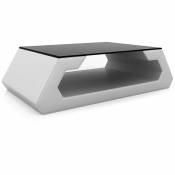 ALMA - Table basse blanc design avec plateau en verre trempé