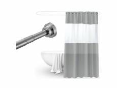 Barre de douche à tension sans percage avec rideau de douche 180x200cm tissu imperméable gris avec crochets - lot 2 articles CS019
