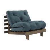 Canapé-lit en pin carob brown et tissu bleu pétrol 90 x 200 cm Roots - Karup Design