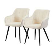 Clipop - Lot de 2 chaises de salle à manger rembourrées en velours, avec accoudoirs classiques, dossier et pieds en métal, Beige