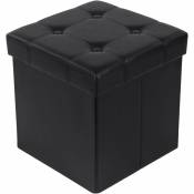 Coavas - Tabouret Pouf Coffre Boîte de Rangement Repose-Pied Cube Siège Pliable Gagner de l'espace Noir 38 x 38 x 38 cm LSF30B