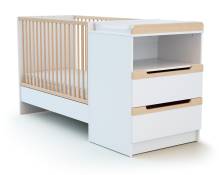 Combiné lit bébé évolutif en bois Blanc et Hêtre Verni 60 x 120 cm