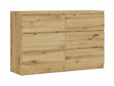 Commode demi 120 cm avec six tiroirs de style scandinave, couleur : chêne artisan, dimensions : l : 120 cm x p : 39 cm x h : 78 cm