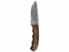 Couteau de chasse avec lame damas de 10,16 cm marron