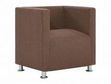 Fauteuil chaise siège lounge design club sofa salon cube marron polyester helloshop26 1102268