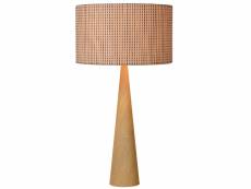 Lampe à poser conos en bois clair naturel avec abat-jour en bois tressé