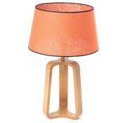 Lampe table selva bois et Abat jour en lin brique - E2740W - Multicolore - Amadeus