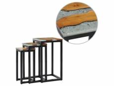 Lot de 3 tables basses tables gigognes style moderne - tables d'appoint bois de teck massif et polyrésine meuble pro frco46418