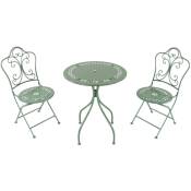 Marilou Table et Chaise Bistrot, 2 Chaises 1 Table, Ensemble Bistro Extérieur Vert Pastel, Style Romantique - Salon de Jardin Bistrot, Table Bistrot