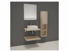 Meuble de salle de bain will - plan suspendu 60 cm + vasque + miroir + meubles de rangement + equerres