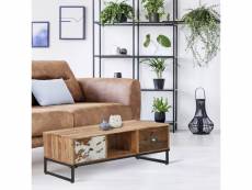 Meuble tv avec 2 tiroirs, 110x50x40 cm, acacia et bois de seuil avec pieds en métal 390002760
