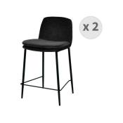Nolan - Chaise de bar tissu chenillé Noir et métal noir mat (x2) - Noir