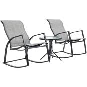 Outsunny Ensemble de jardin à bascule 2 places 3 pièces fauteuils à bascule + table basse gris