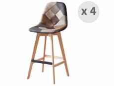 Owen oak - chaise de bar vintage patchwork pieds chêne(x4)