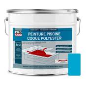Procom - Peinture piscine coque polyester, béton, peinture piscine polyuréthane étanche et souple, haut de gamme Bleu piscine (ral 240 60 40) 12.5 Kg