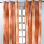 Rideaux œillets à grands carreaux vichy orange, Lot de 2, 137 x 228 cm - Orange - Homescapes