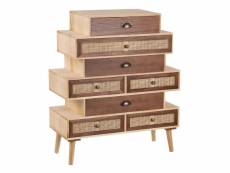 Sato - meuble 8 tiroirs bois massif et façade rotin