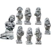 Statue de Blanche-Neige et les sept nains en pierre