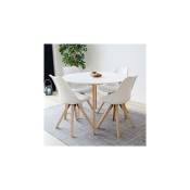 Table à manger ronde 105x75 cm blanc et naturel -