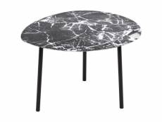 Table basse en métal imitation marbre ovoid 67 x 60 cm noir
