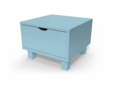 Table de chevet bois cube + tiroir bleu pastel CHEVCUB-BP