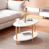 Table élégante d'un salon ovale avec des pieds en bois et 2 étages différentes couleurs taille : Blanc