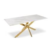 Table Repas jessica xxl gold verre effet marbré blanc 180x90cm