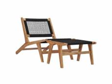 Vidaxl chaise longue avec repose-pied bois de teck solide et corde 49368