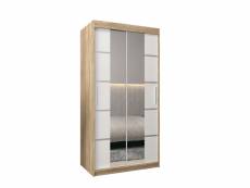 Armoire de chambre ventila 4 sonoma/blanc 100 avec 2 portes coulissantes et miroir penderie (tringle) avec étagères sans tiroirs