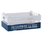 Aubry Gaspard - Caisse Produits de la Mer en bois patiné blanc et bleu