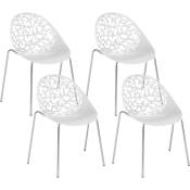 Beliani - Lot 4 Chaises Design en Plastique Blanc sur Pieds Métalliques Style Ultra Moderne pour Salle à Manger Salon ou Terrasse Tendance Blanc