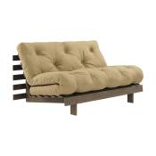 Canapé-lit en pin carob brown et tissu beige blé 140 x 200 cm Roots - Karup Design