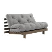 Canapé-lit en pin carob brown et tissu gris 140 x