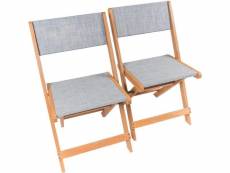Chaise pliante en bois exotique "seoul" - maple - gris - lot de 2